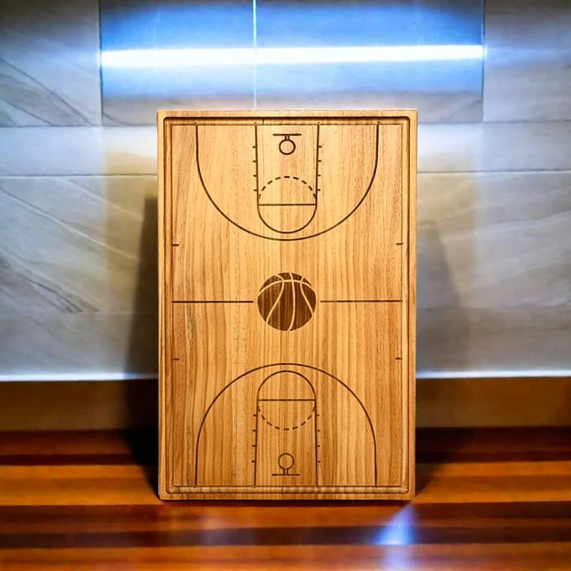 Basketball Court Wood Board - 18" x 12", installed in a room