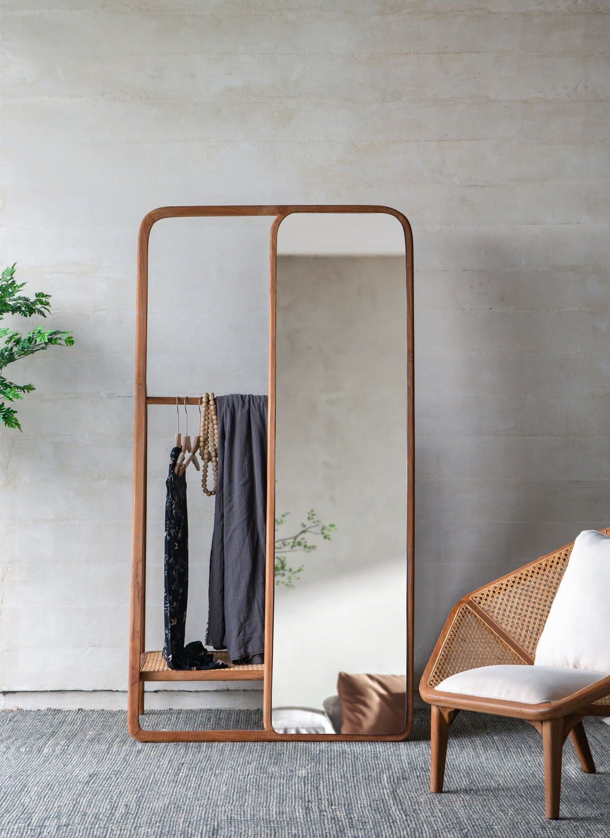 Clothes Hanger With Mirror, Large - Brown, photo 2 of 12