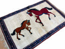 3.5 X 5 Handmade Hand-Knotted Quality Wool Pictorial Brown Horses Animal Rug