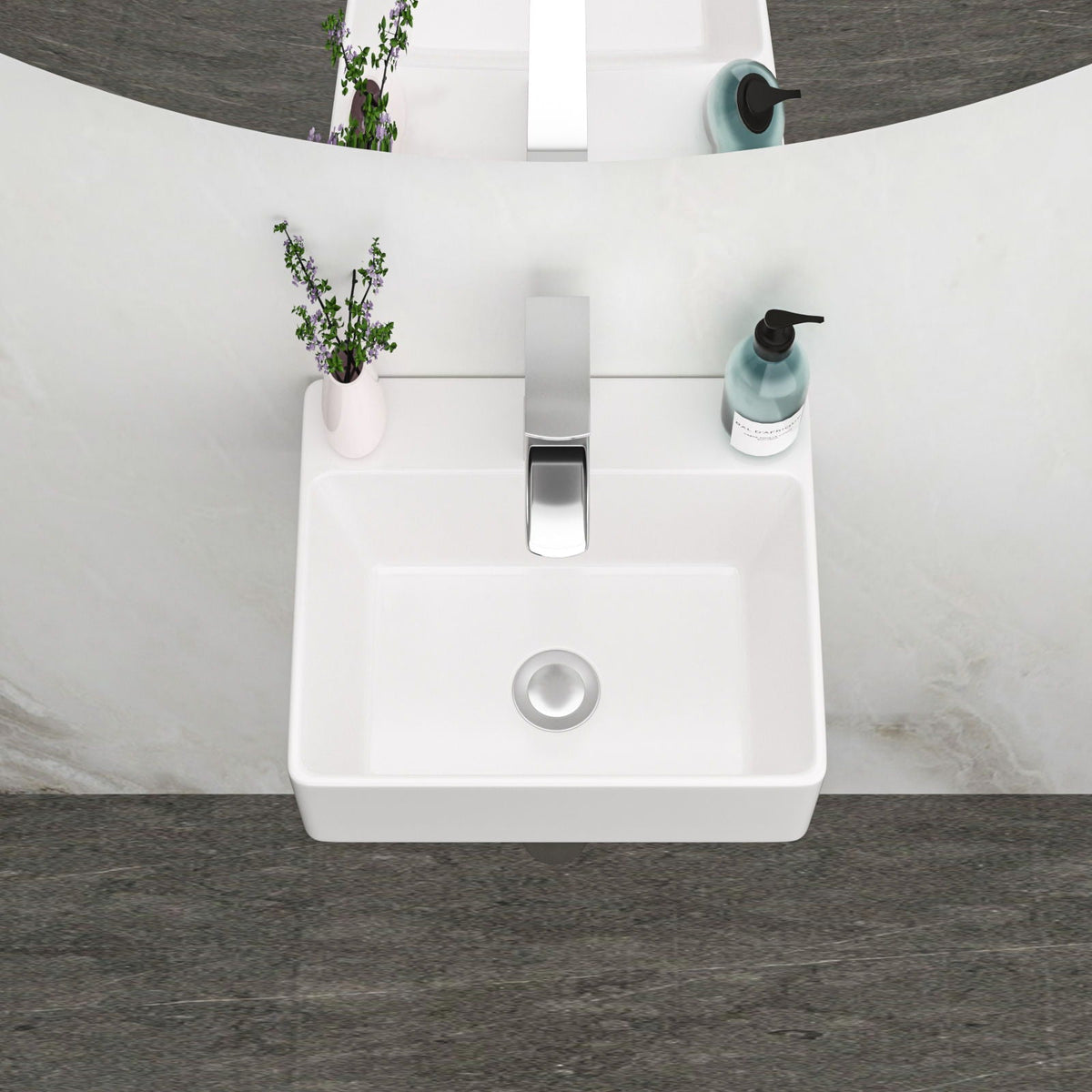 Ceramic Rectangle Wall Mount Bathroom Sink With Single Faucet Hole, photo 3 of 20