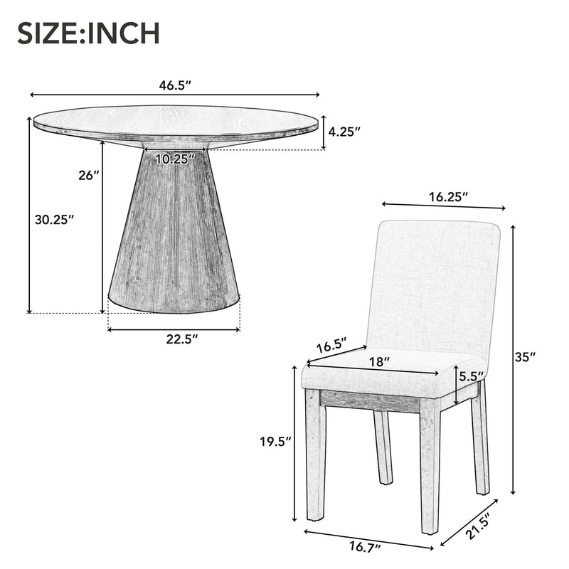 5-piece Dining Set Retro Round Table with 4 Upholstered Chairs for Living Room, Dining Room (White)