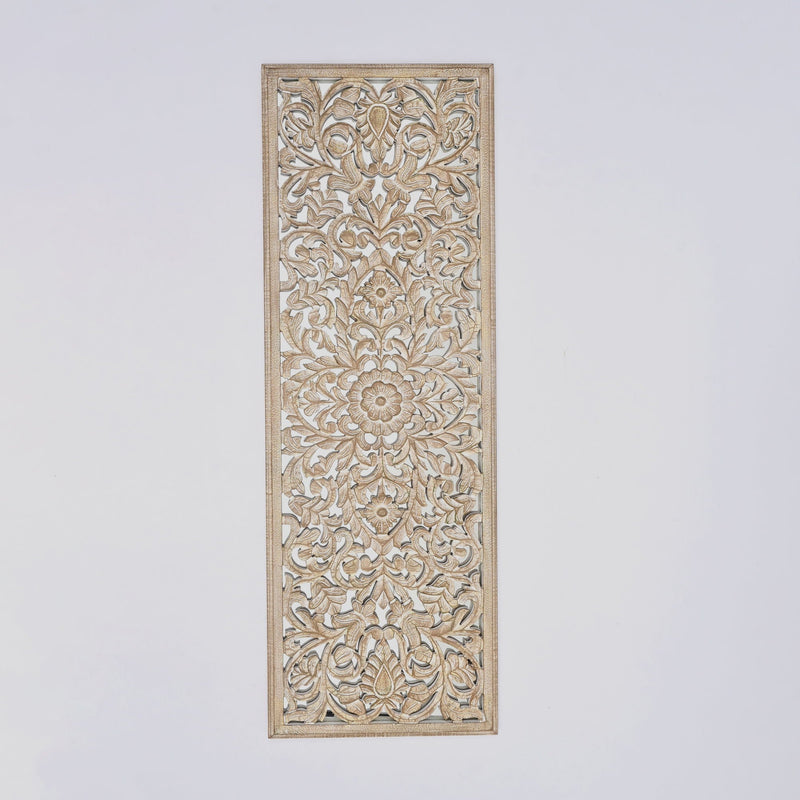 Floral Hand Carved Mandala Rectangle Wall Decor With Mirror - Antique Brown / White, photo 2 of 6