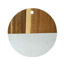 White Marble and Acacia Wood Round Board - 12" by creativegiftsdirect