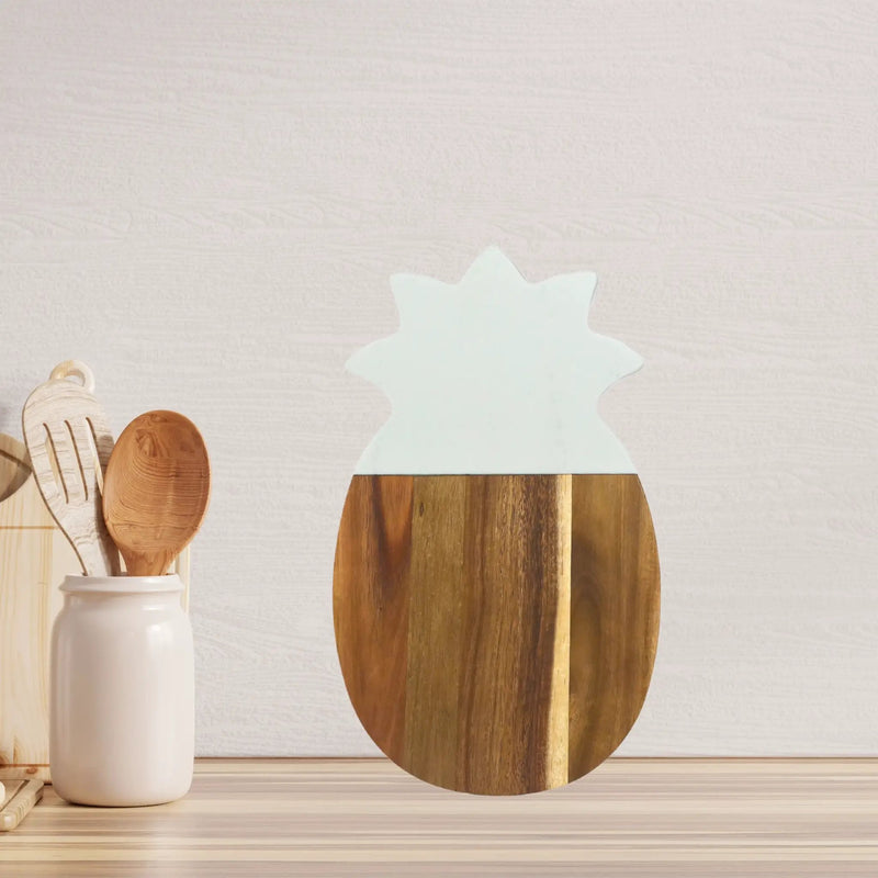 White Marble and Acacia Wood Pineapple Board, installed in a room