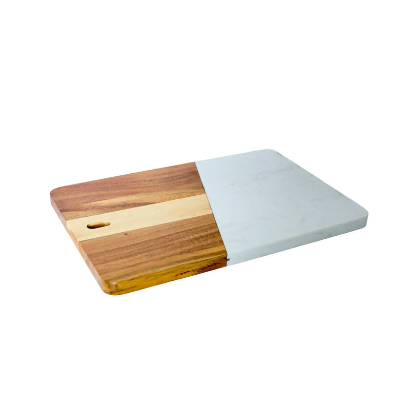 White Marble and Acacia Wood Rectangular Diagonal Board, photo 3 of 5