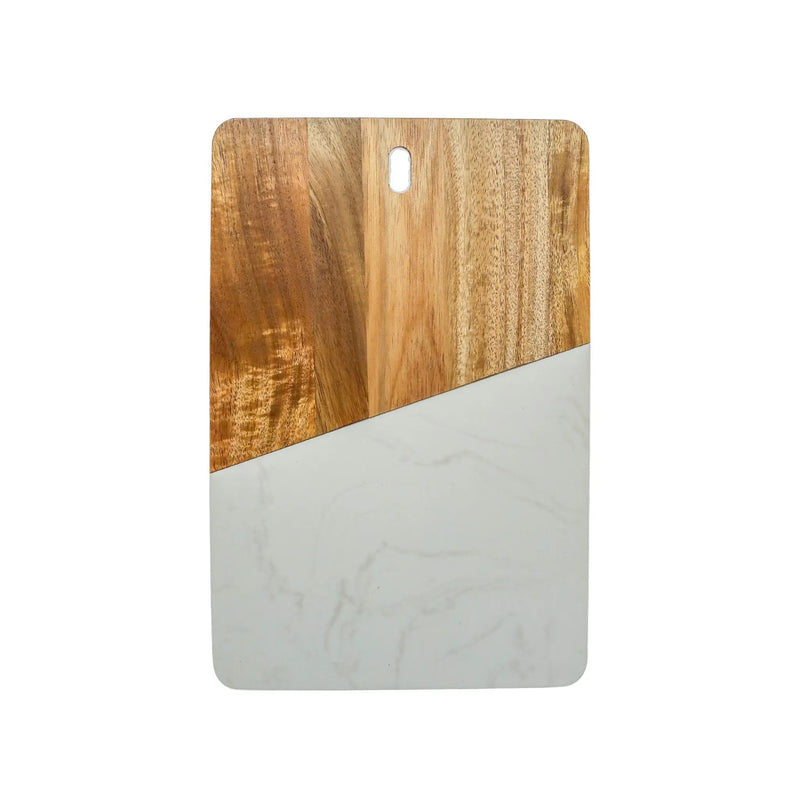 White Marble and Acacia Wood Rectangular Diagonal Board, photo 4 of 5