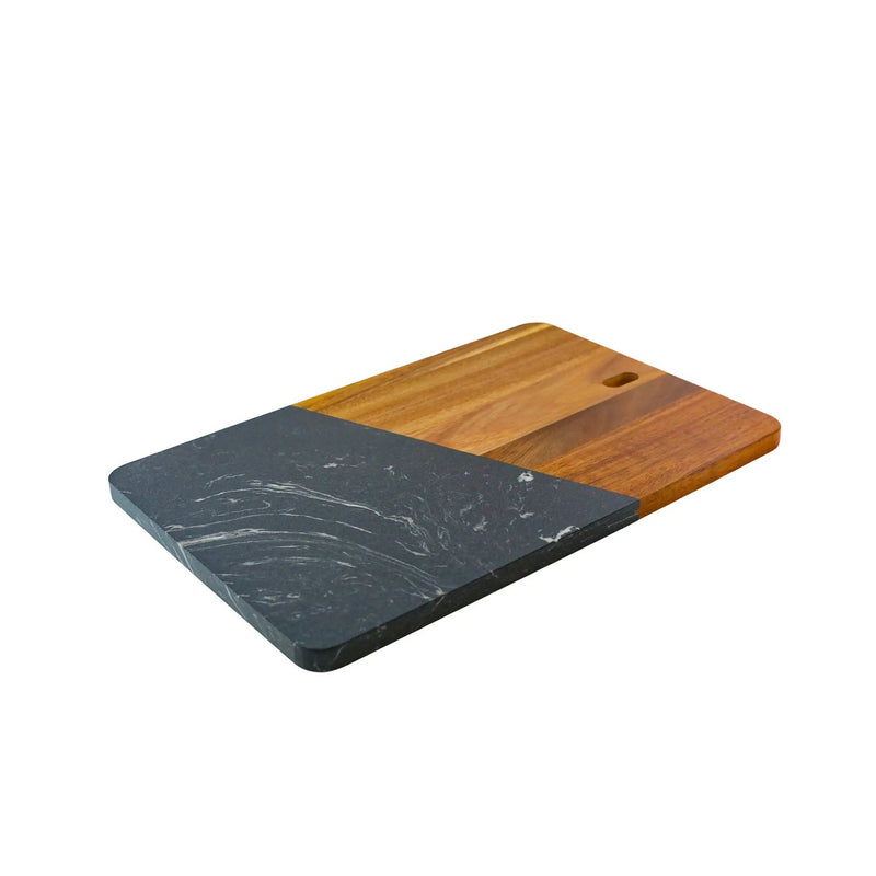 Black Marble and Acacia Wood Rectangular Diagonal Board, photo 3 of 7