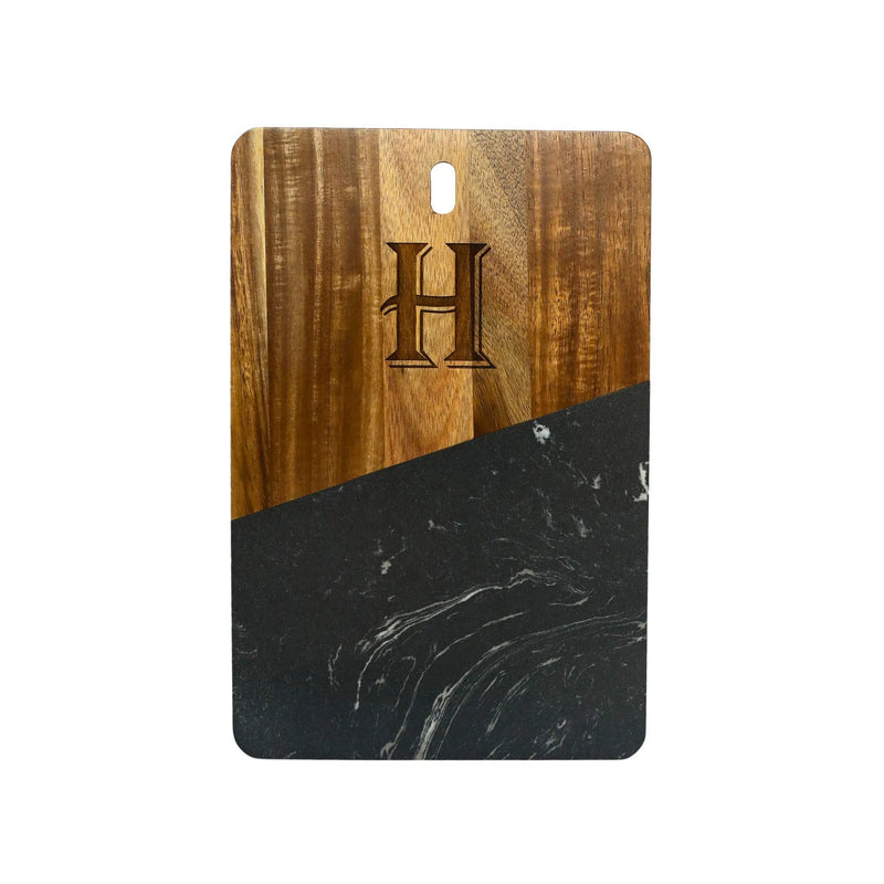 Black Marble and Acacia Wood Rectangular Diagonal Board, photo 6 of 7
