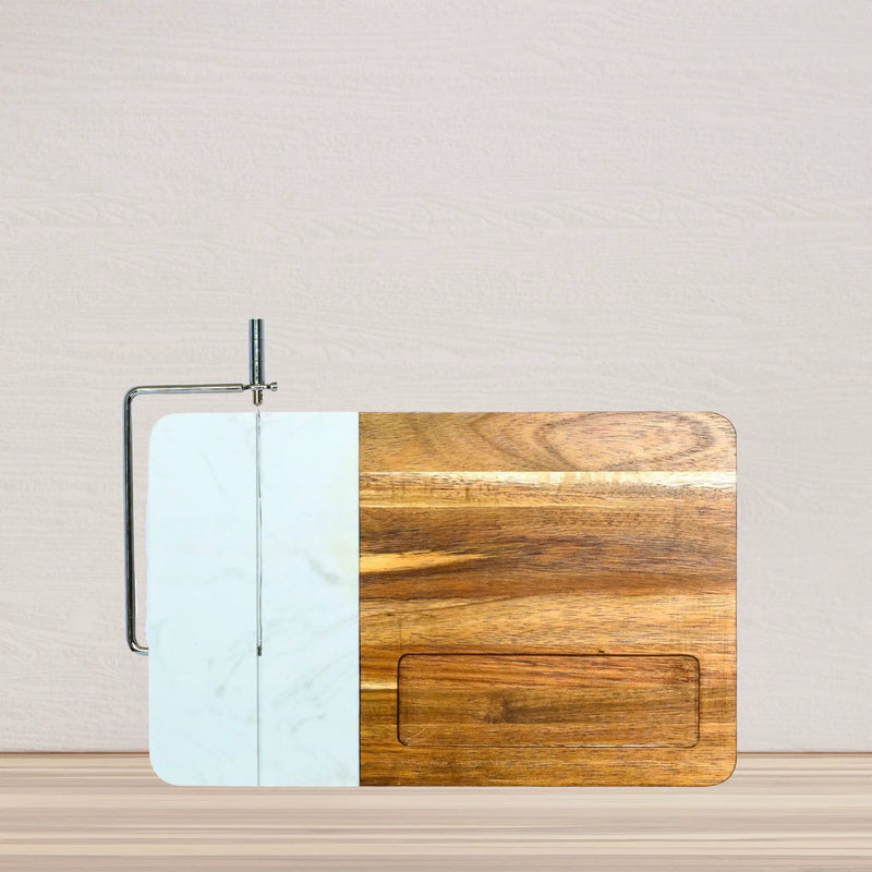 White Marble and Acacia Wood Board with Slicer, installed in a room