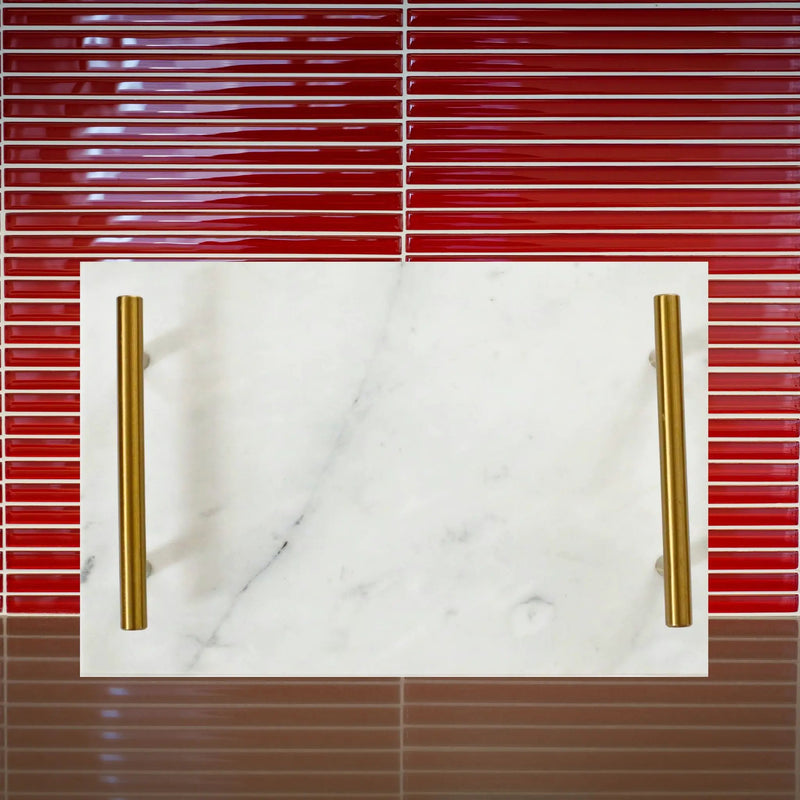 White Marble Board with Gold Handles, installed in a room