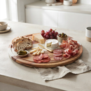 White Marble Stripe and Acacia Wood Round Board - 11" by creativegiftsdirect