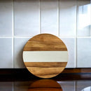 White Marble Stripe and Acacia Wood Round Board - 11" by creativegiftsdirect