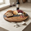 Black Marble Stripe and Acacia Wood Round Board - 11" by creativegiftsdirect