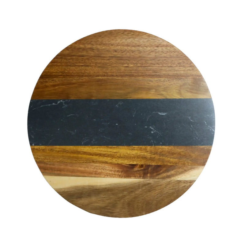 Black Marble Stripe and Acacia Wood Round Board - 11", photo 4 of 5