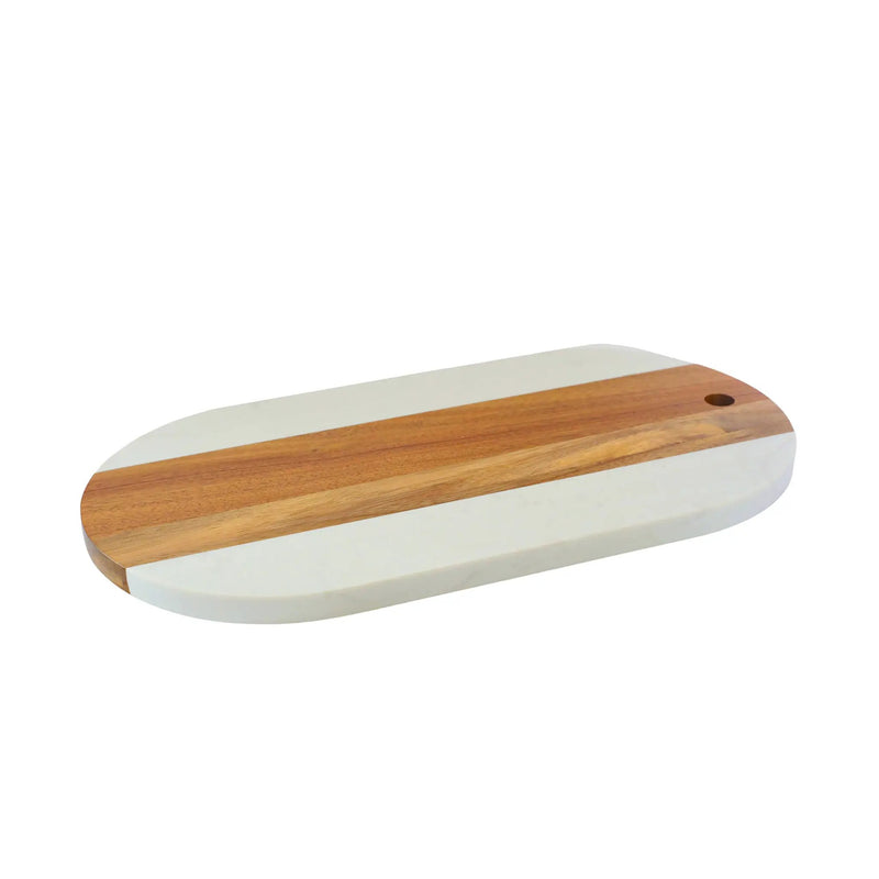 White Marble and Acacia Wood Oval Board, photo 3 of 5
