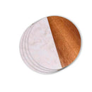 Set Of 4 White Marble and Acacia Wood 4" Round Coasters by creativegiftsdirect
