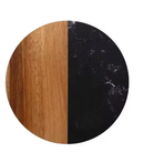 Set Of 4 Black Marble and Acacia Wood 4" Round Coasters by creativegiftsdirect