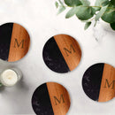 Set Of 4 Black Marble and Acacia Wood 4" Round Coasters by creativegiftsdirect