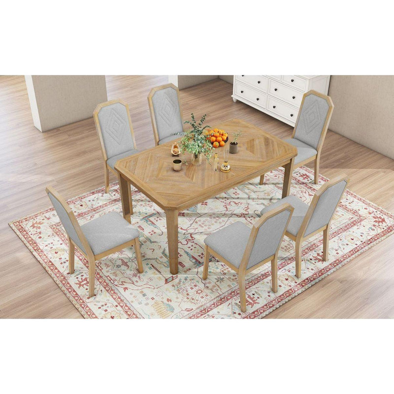7-Piece Farmhouse Dining Set Classic Rustic Table and 6 high-back design Chairs for Dining Room, Kitchen (Natural Wood Wash)