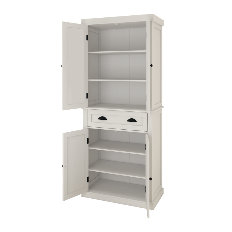 71" Kitchen Pantry Storage Cabinet, with 4 Doors, Drawer, 2 Adjustable Shelves, Freestanding Cupboard for Dining Room Living Room, Laundry-White