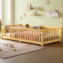 Montessori Floor Bed with Safety Guardrails - Pine Wood