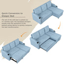 80.3" Pull Out Sofa Bed Modern Padded Upholstered Sofa Bed, Linen Fabric 3 Seater Couch with Storage Chaise and Cup Holder, Small Couch for Small Spaces