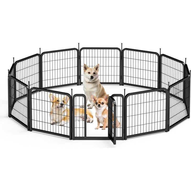 Dog Playpen Outdoor, 12 Panel Dog Fence 24" Pet Pen for Small Dogs Pet Exercise Pen for Puppy/Rabbit/Small Animals Portable Playpen for RV Camping Garden Yard, Indoor. Black, 22.2" W x 23.6" H.