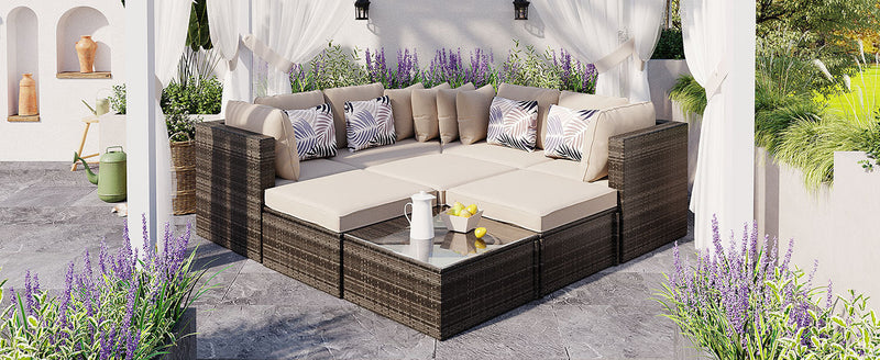 Walker Edison | Wicker 8-piece Outdoor Lounger Sofa Set