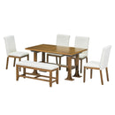 Topmax - 6 Piece Farmhouse Extendable Dining Table Set Trestle Kitchen Table Set With Removable Leaf And Upholstered Dining Chair And Bench For Dining Room by Unique Piece Furniture