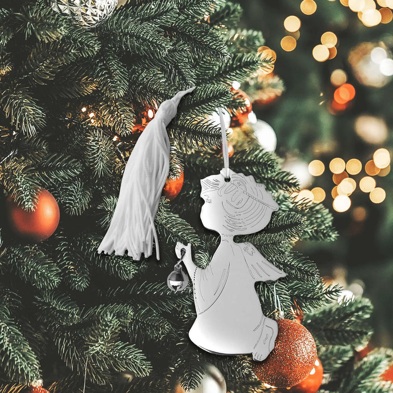Angel with Bell Ornament with White Tassel, installed in a room