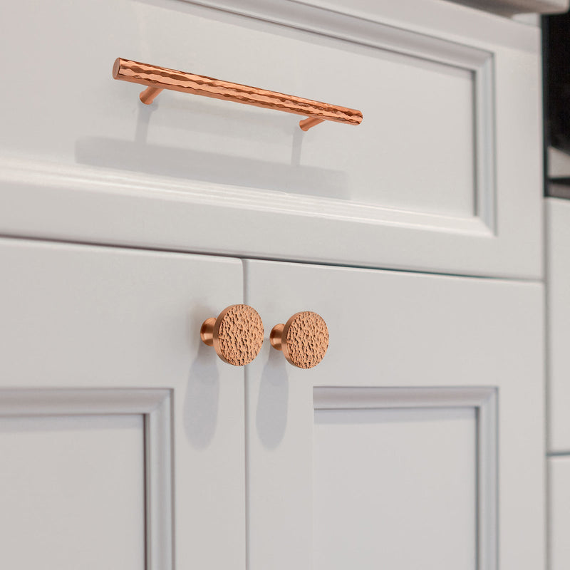 Akicon Hammered Copper Kitchen Cabinet Knobs 1-1/4 inch (32 mm) Diameter 100% Solid Brass Drawer Knob AK01916A-C