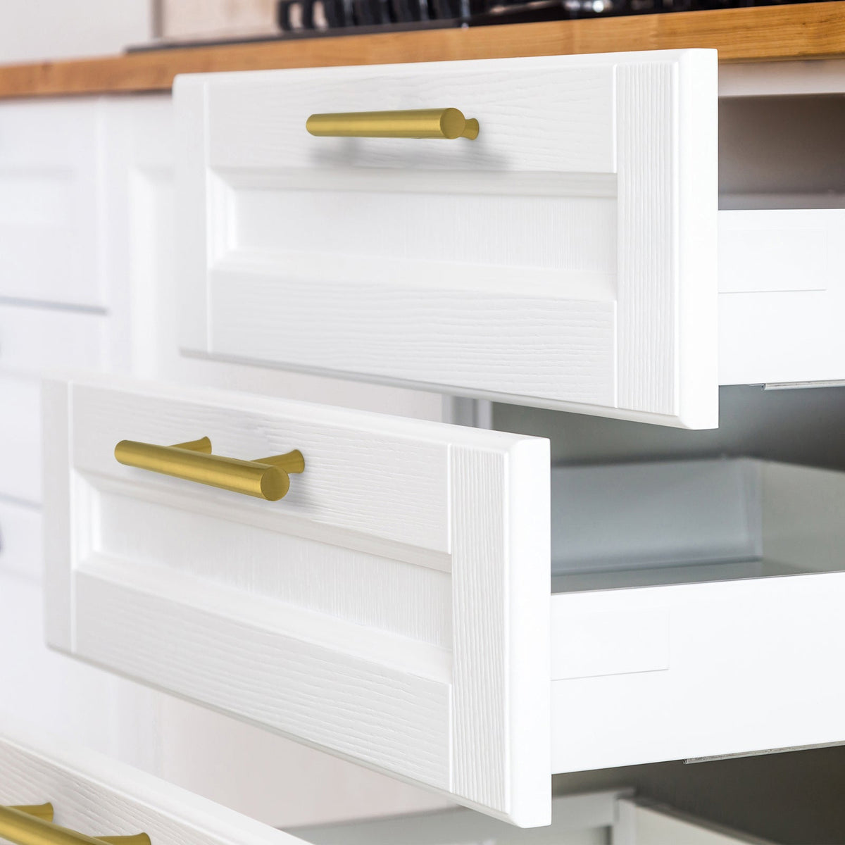 Akicon Brushed Gold Kitchen Cabinet Handles 100% Solid Brass Drawer Pulls, photo 2 of 7