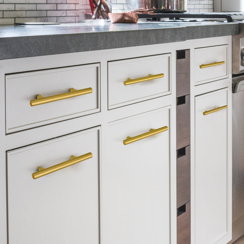 Akicon 3 Inch Hole Center Brushed Gold Kitchen Cabinet Handles 100% Solid Brass Drawer Pulls AK01930-BG