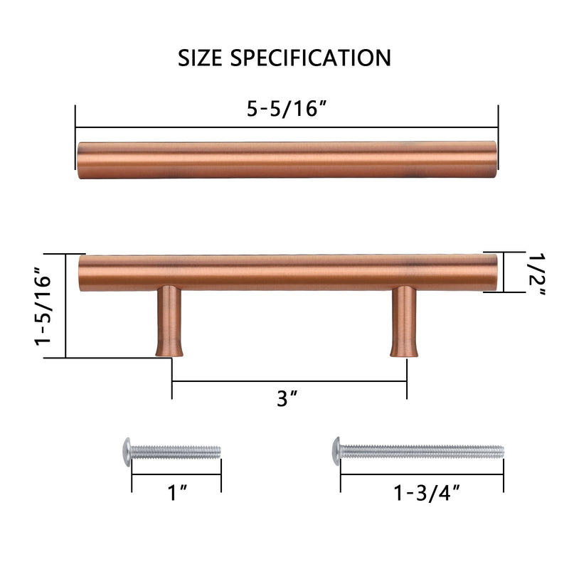 Akicon 3 Inch Hole Center Copper Kitchen Cabinet Handles 100% Solid Brass Drawer Pulls AK01930-C