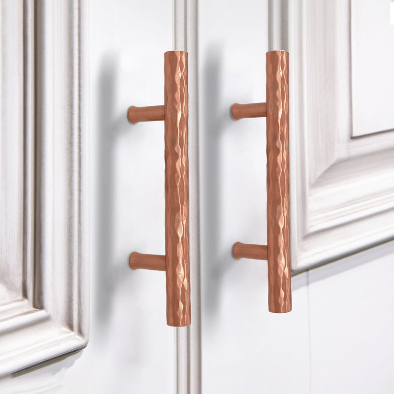 Akicon 3 Inch Hole Center Hammered Copper Kitchen Cabinet Handles 100% Solid Brass Drawer Pulls AK01930A-C