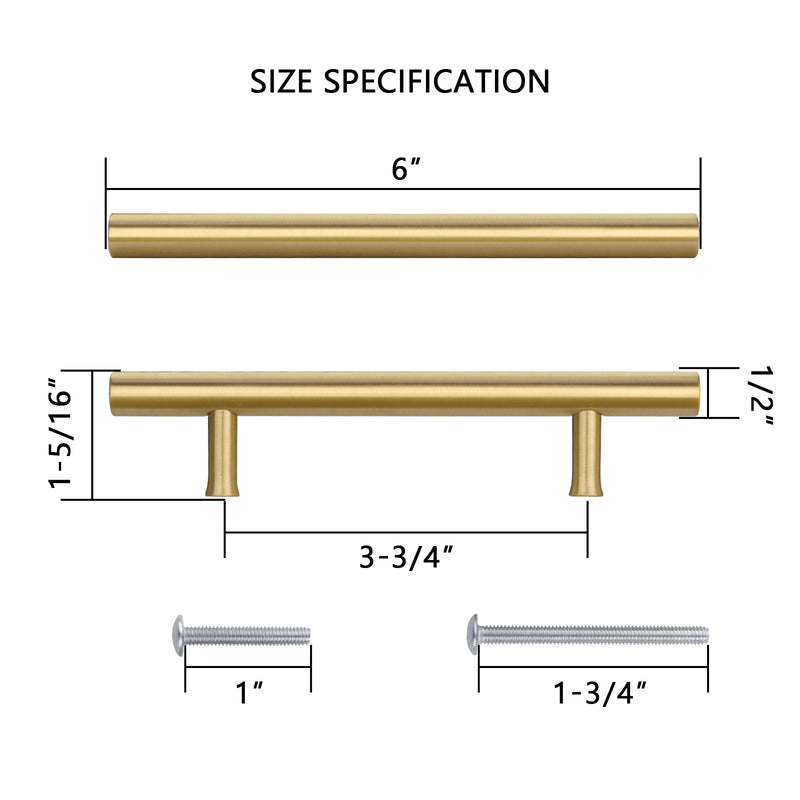 Akicon 3-3/4 Inch Hole Center Brushed Gold Kitchen Cabinet Handles 100% Solid Brass Drawer Pulls AK01931-BG