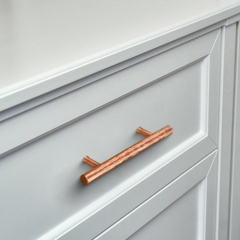 Akicon 3-3/4 Inch Hole Center Hammered Copper Kitchen Cabinet Handles 100% Solid Brass Drawer Pulls AK01931A-C