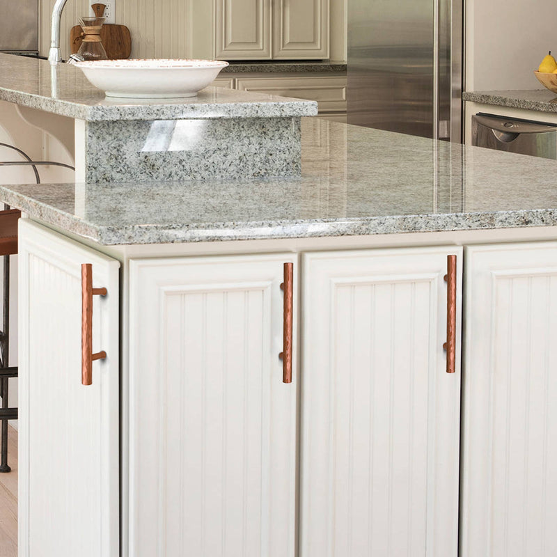 Akicon 3-3/4 Inch Hole Center Hammered Copper Kitchen Cabinet Handles 100% Solid Brass Drawer Pulls AK01931A-C