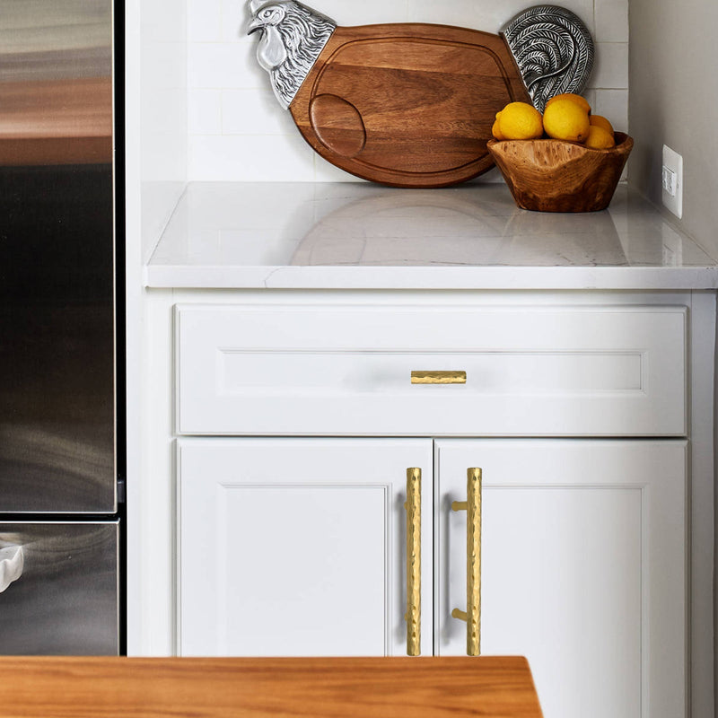 Akicon 3-3/4 Inch Hole Center Hammered Polished Gold Kitchen Cabinet Handles 100% Solid Brass Drawer Pulls AK01931A-PB