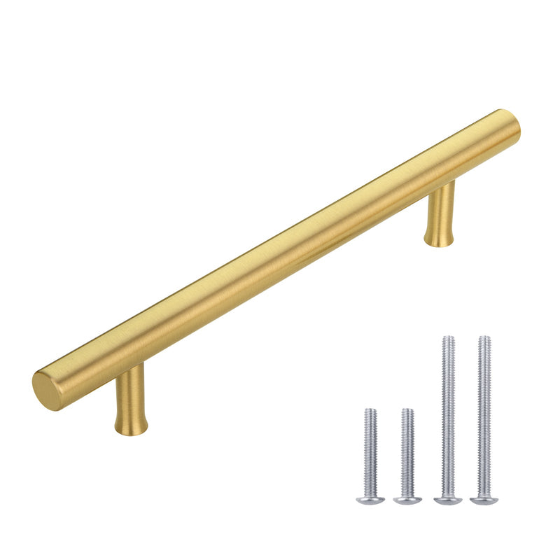 Akicon 5 Inch Hole Center Brushed Gold Kitchen Cabinet Handles 100% Solid Brass Drawer Pulls AK01932-BG