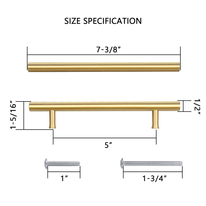 Akicon 5 Inch Hole Center Brushed Gold Kitchen Cabinet Handles 100% Solid Brass Drawer Pulls AK01932-BG