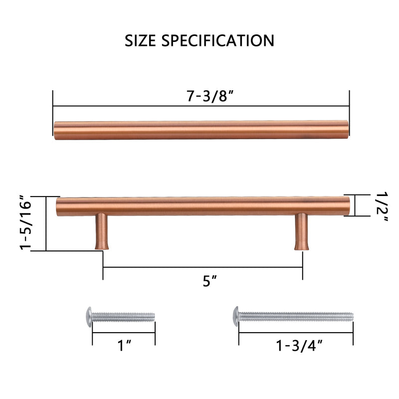 Akicon 5 Inch Hole Center Copper Kitchen Cabinet Handles 100% Solid Brass Drawer Pulls AK01932-C