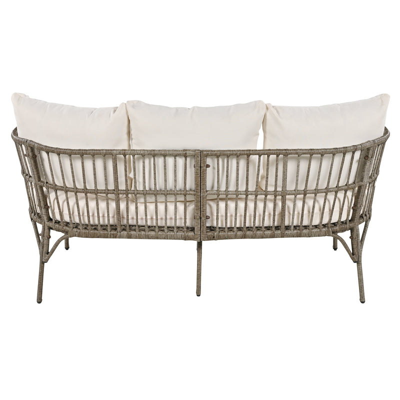 4-Piece Rattan Outdoor Patio Conversation Set with Seating Set for 5 and Coffee Table for Porch, Backyard and Garden (Brown Grey)