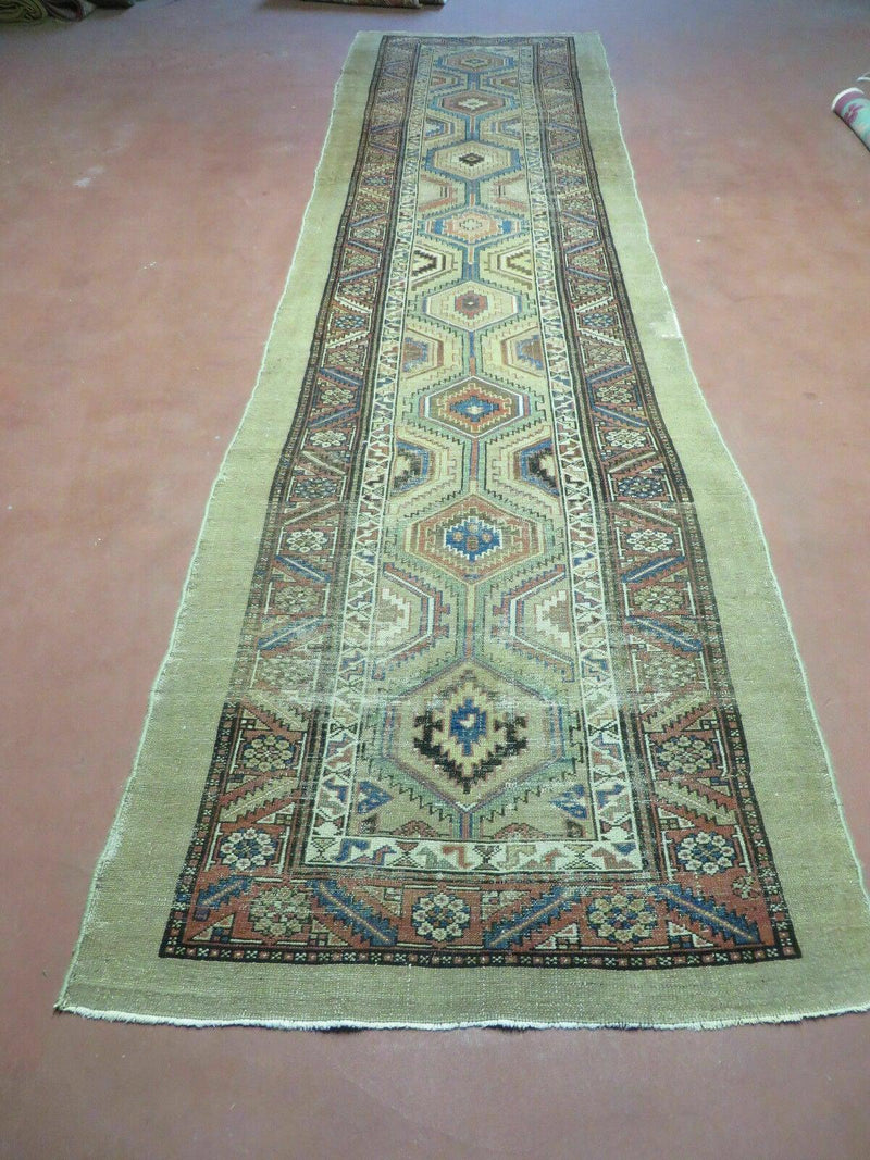 3'4" X 12' Antique Hand Made Turkish Wool Rug Runner Carpet Camel Hair Nice