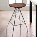 30 Inch Metal Frame Bar Stool, Round Genuine Leather Seat, Dark Brown, Silver