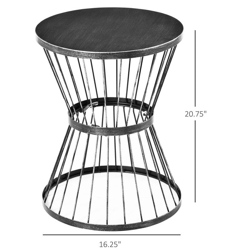 16" Steel Patio Side Table, Garden End Table with Hourglass Design, Accent Table for Outdoor and Indoor Use, Black