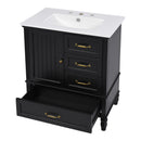 30" Bathroom Vanity With Sink, 3 Drawers, Adjustable Feet by HouseOfZazla
