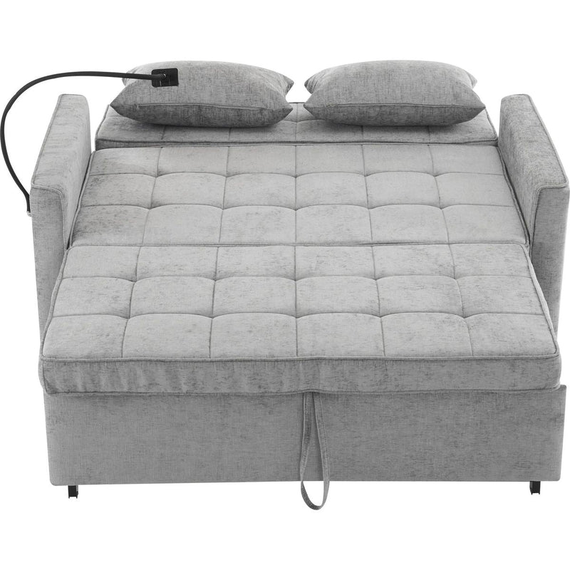 56.9' Loveseat Sofa Pull-out Sofa Bed Sleeper Sofa with a Reversible Backrest Cushion, Side Pockets, Two USB Ports and a Phone Holder for Living Room, Grey