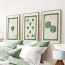 Set of 3 Piece Vintage Green Beige Cards by Wall Art Set