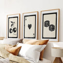 Black Beige Set of 3 Vintage Playing Cards by Wall Art Set